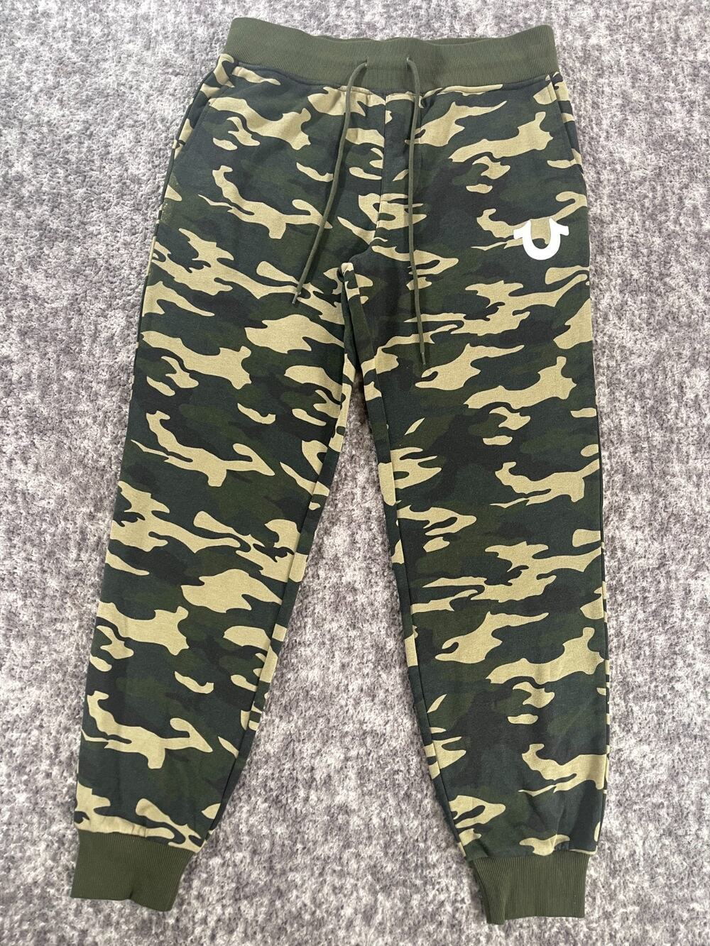 True Religion Mens S Camo Jogger Sweatpants Green Camouflage Fleece Lined
